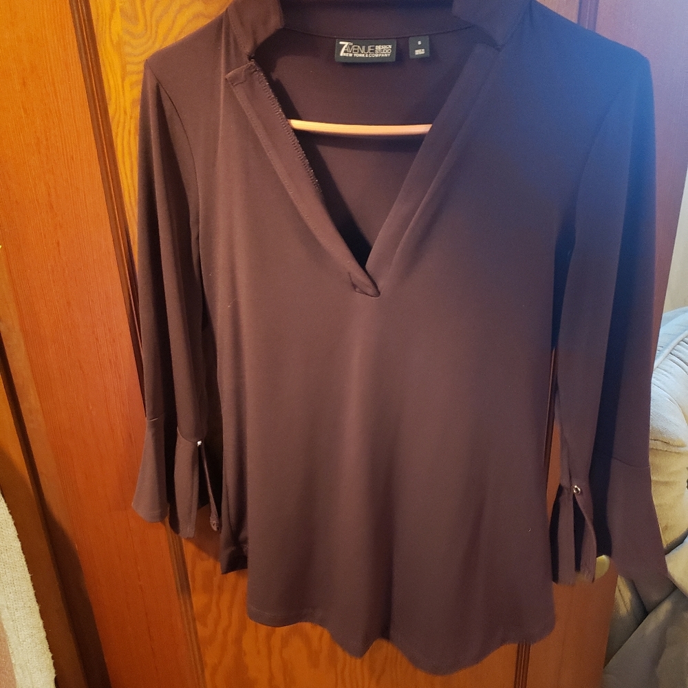 New York and Company, size small, Burgundy blouse with mid flared sleeves